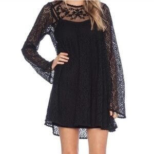 Free People Rodeo Bella Black Lace Long Sleeve XS Dress